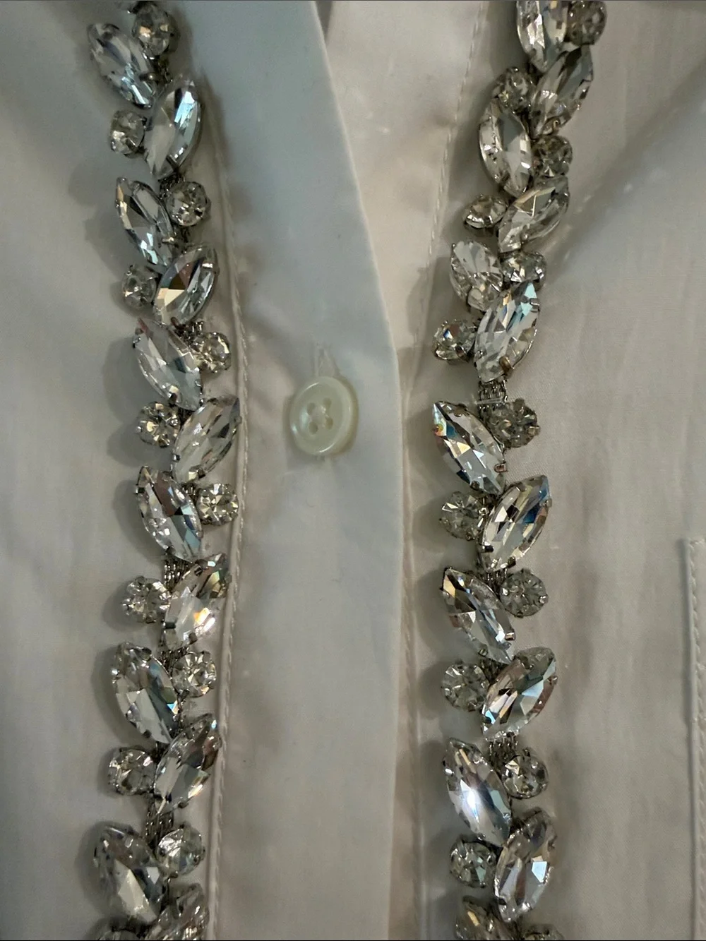 J. Crew White Button-Up Shirt with Silver Sequin Trim